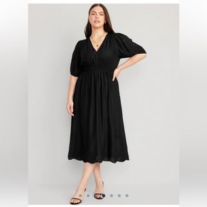 Old Navy - Waist-Defined V-Neck Shirred Midi Dress for Women - Black - L